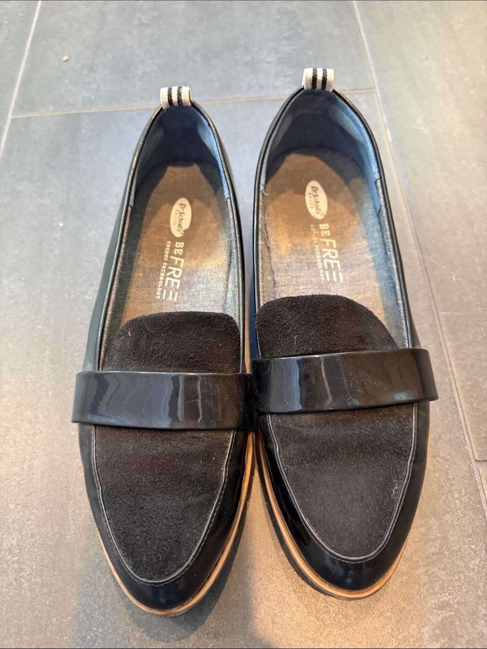 Dr. Scholl's Black Suede and Patent Loafers